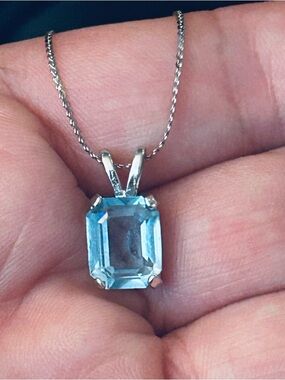 Blue Emerald-Cut Pendant Necklace